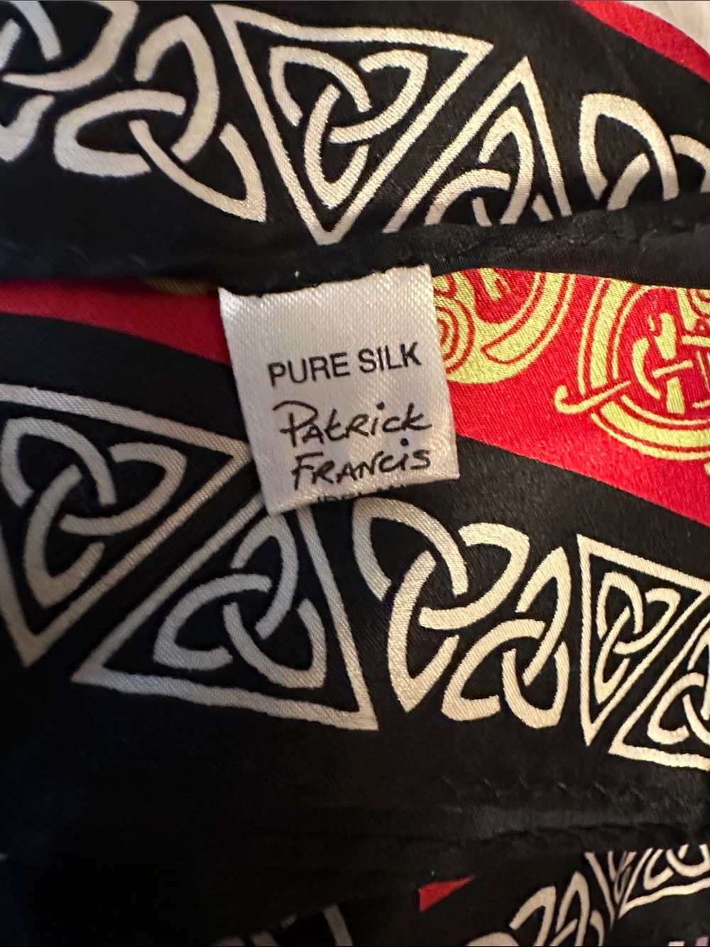 Patrick Francis Pure Silk Black & Red Patterned Scarf